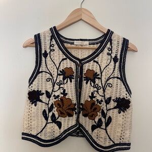 Floral Embroidered Knit Vest
